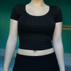 PINK black crop top w/ open heart in back